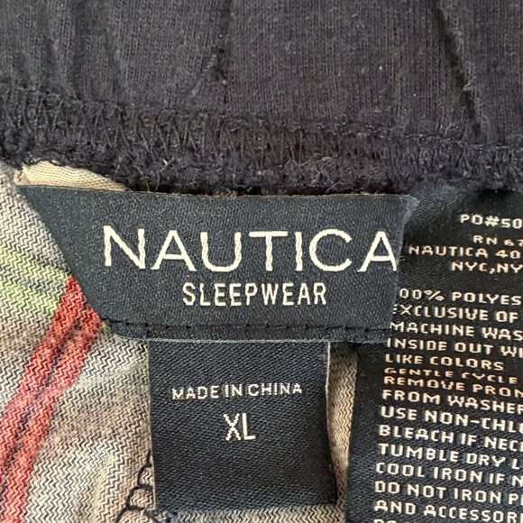 Nautica Flannel Pajama Pants Mens XL Navy Blue Red Green Plaid Pockets Lounge - Picture 2 of 10